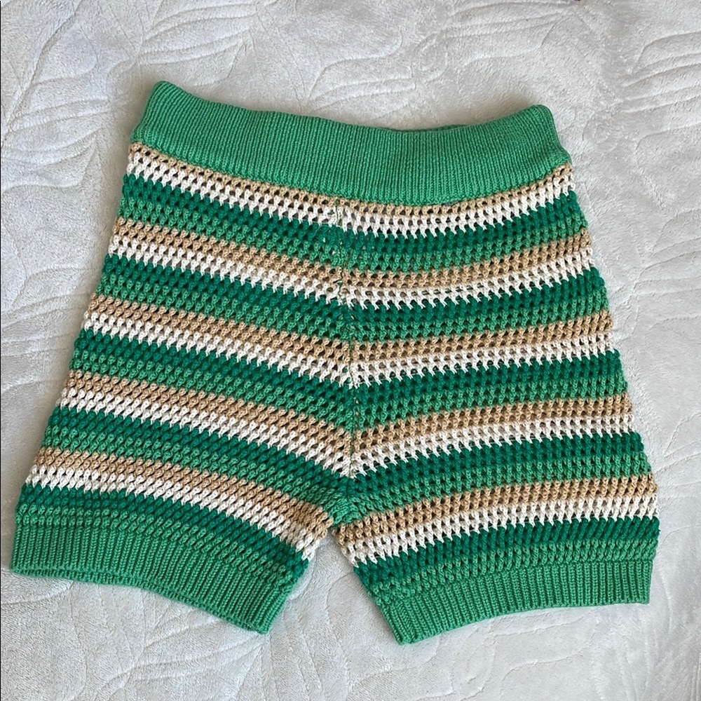 Striped Knit Shorts in Green and Tan